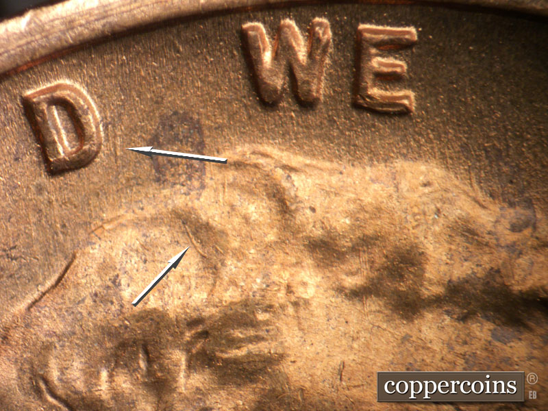 Die-stage B marker on 1950S•1MM•038 (1950 Repunched Mint Mark).