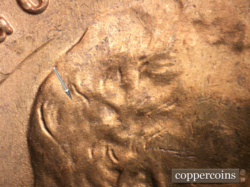 Die-stage B marker on 1950S•1MM•038 (1950 Repunched Mint Mark).