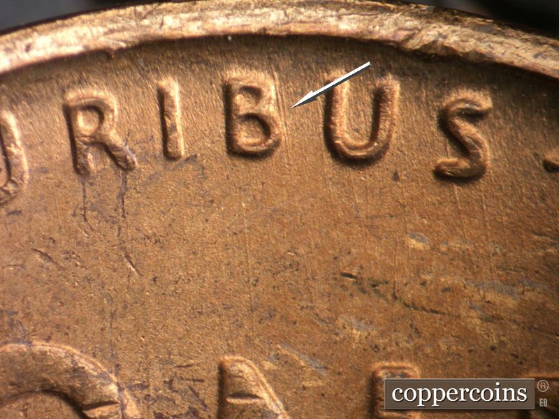Die-stage B marker on 1950S•1MM•038 (1950 Repunched Mint Mark).