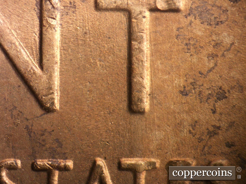 Die-stage B marker on 1950S•1MM•038 (1950 Repunched Mint Mark).