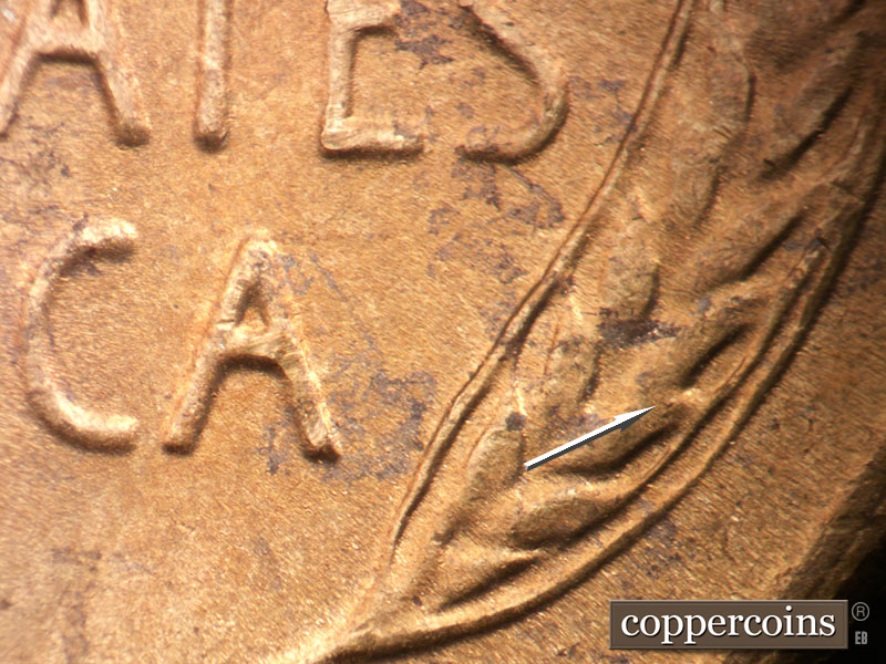 Die-stage B marker on 1950S•1MM•038 (1950 Repunched Mint Mark).