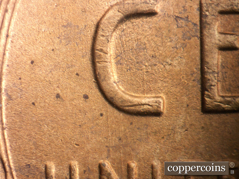 Die-stage B marker on 1950S•1MM•038 (1950 Repunched Mint Mark).