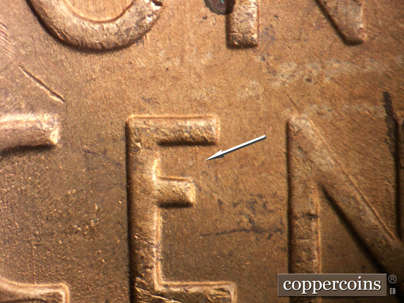 Die-stage B marker on 1950S•1MM•038 (1950 Repunched Mint Mark).