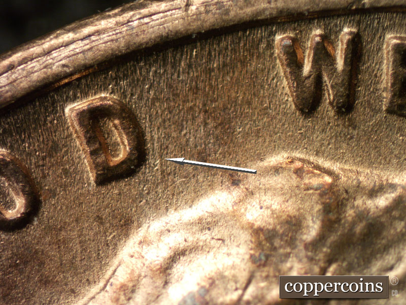 Die-stage C marker on 1950S•1MM•038 (1950 Repunched Mint Mark).