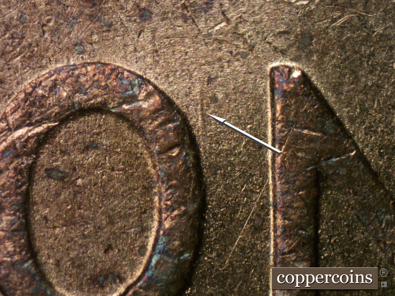 Die-stage C marker on 1950S•1MM•038 (1950 Repunched Mint Mark).