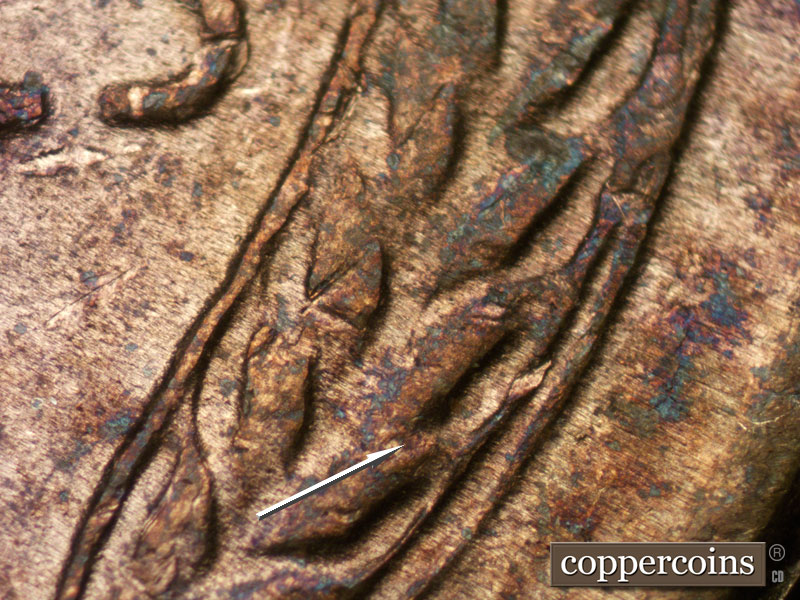 Die-stage C marker on 1950S•1MM•038 (1950 Repunched Mint Mark).