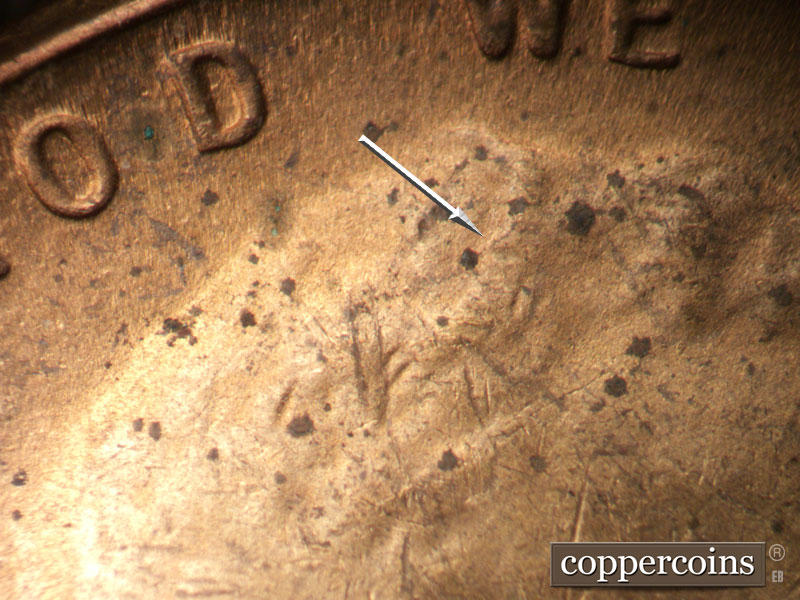 Die-stage C marker on 1950S•1MM•039 (1950 Repunched Mint Mark).