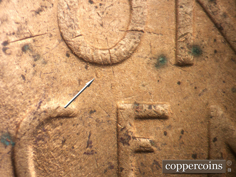 Die-stage C marker on 1950S•1MM•039 (1950 Repunched Mint Mark).
