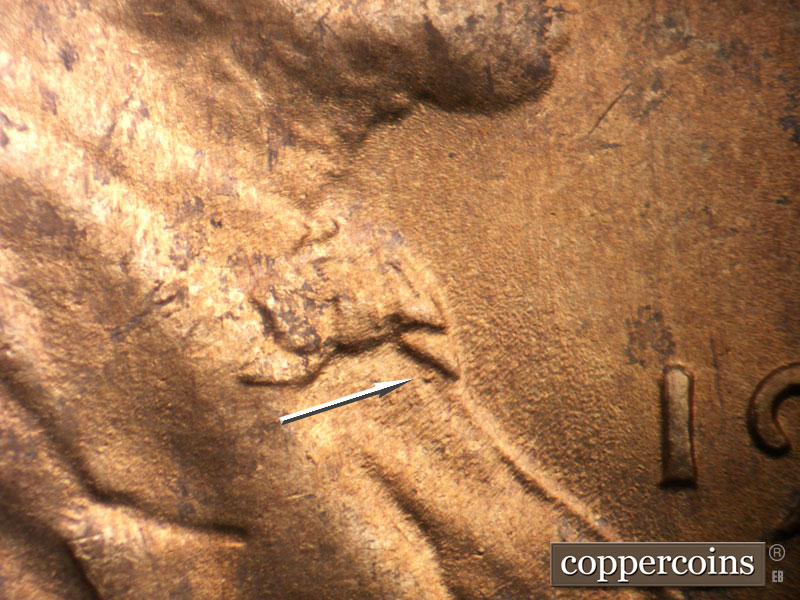 Die-stage B marker on 1950S•1MM•040 (1950 Repunched Mint Mark).