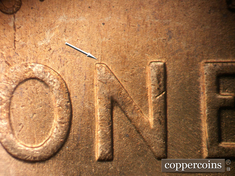 Die-stage B marker on 1950S•1MM•040 (1950 Repunched Mint Mark).