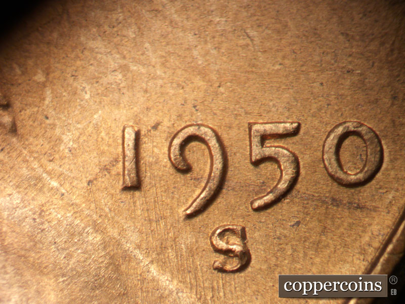 Die-stage B marker on 1950S•1MM•041 (1950 Repunched Mint Mark).