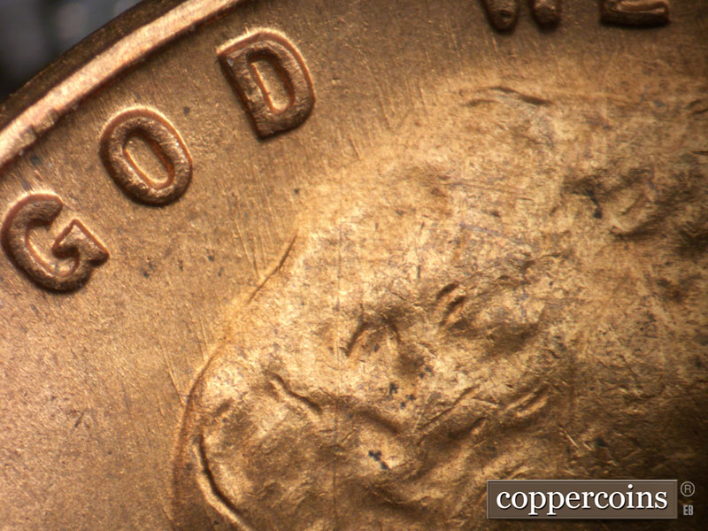 Die-stage B marker on 1950S•1MM•041 (1950 Repunched Mint Mark).