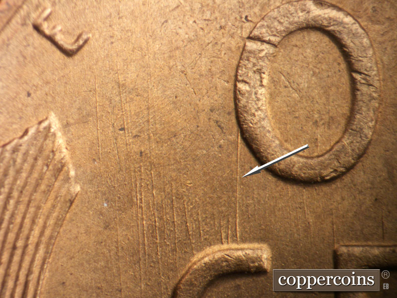 Die-stage B marker on 1950S•1MM•041 (1950 Repunched Mint Mark).