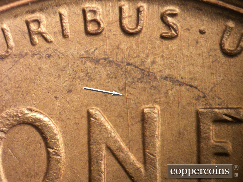 Die-stage B marker on 1950S•1MM•041 (1950 Repunched Mint Mark).