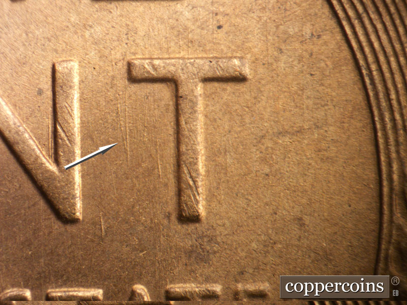 Die-stage B marker on 1950S•1MM•041 (1950 Repunched Mint Mark).