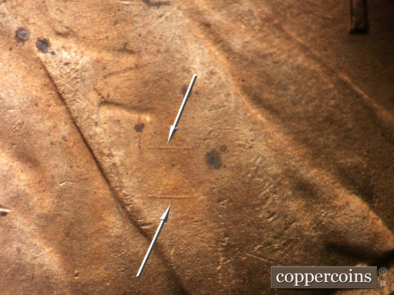 Die-stage B marker on 1950S•1MM•042 (1950 Repunched Mint Mark).
