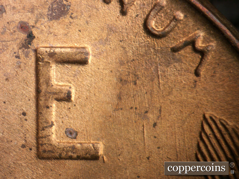 Die-stage B marker on 1950S•1MM•042 (1950 Repunched Mint Mark).