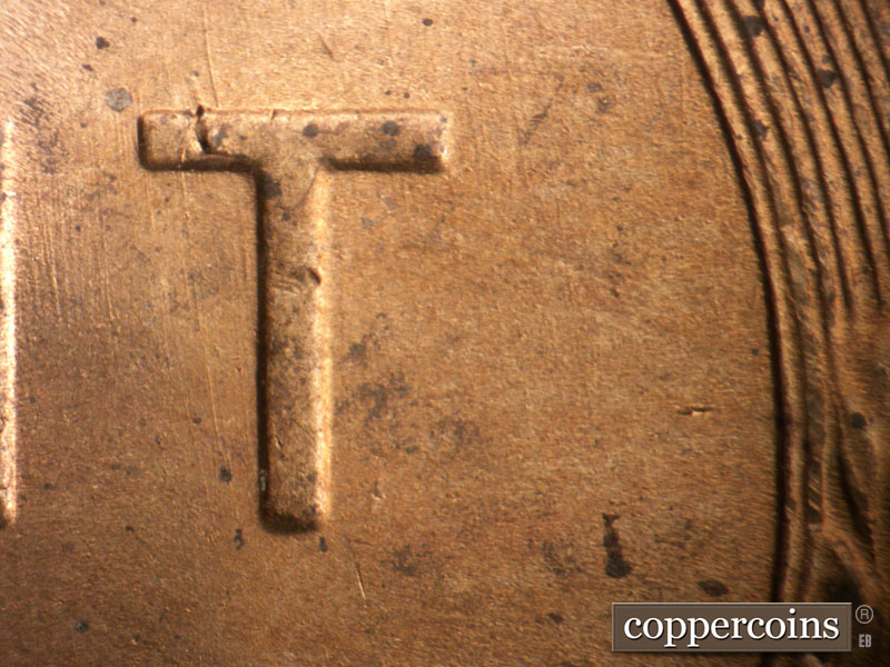Die-stage B marker on 1950S•1MM•042 (1950 Repunched Mint Mark).