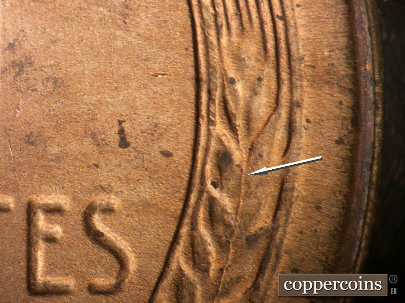 Die-stage B marker on 1950S•1MM•042 (1950 Repunched Mint Mark).