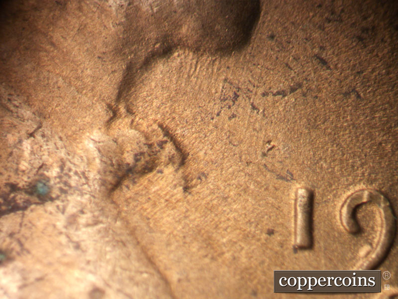 Die-stage B marker on 1950S•1MM•043 (1950 Repunched Mint Mark).