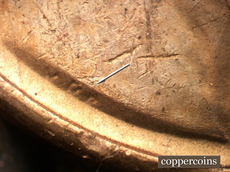 Die-stage B marker on 1950S•1MM•044 (1950 Repunched Mint Mark).