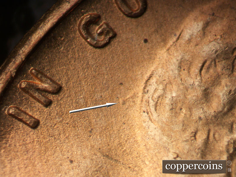 Die-stage B marker on 1950S•1MM•044 (1950 Repunched Mint Mark).