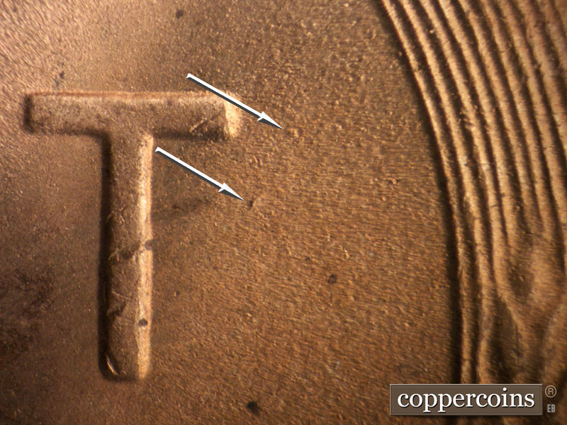 Die-stage B marker on 1950S•1MM•044 (1950 Repunched Mint Mark).