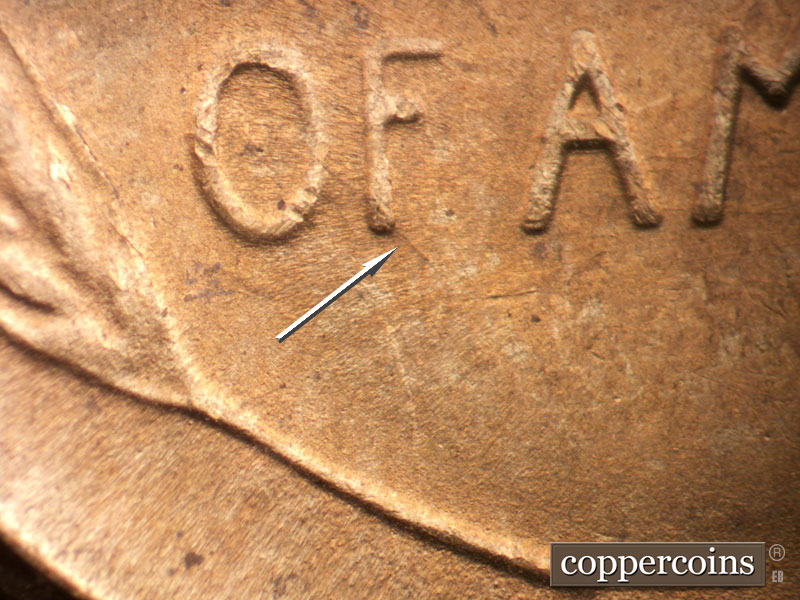 Die-stage B marker on 1950S•1MM•044 (1950 Repunched Mint Mark).