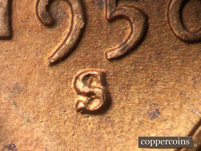 1950 Lincoln cent obverse, CopperCoins die 1950S•1MM•046.