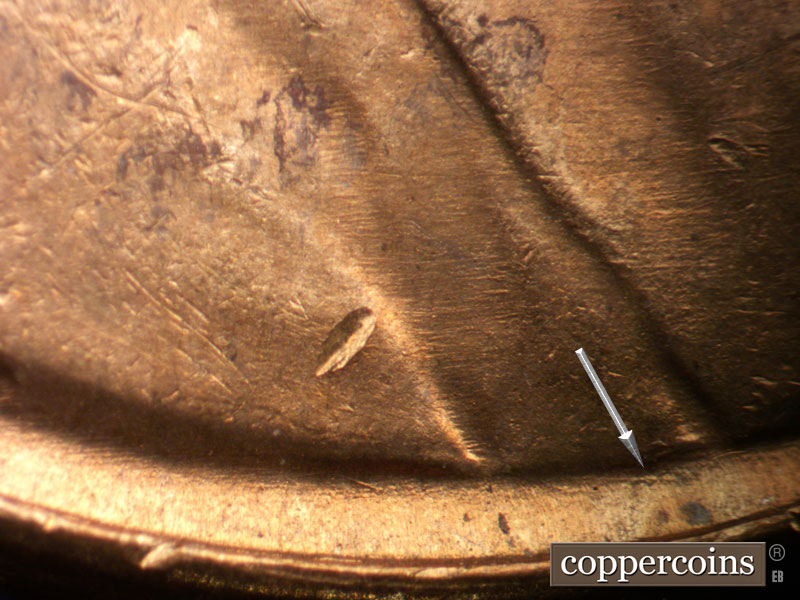 Die-stage B marker on 1950S•1MM•046 (1950 Repunched Mint Mark).