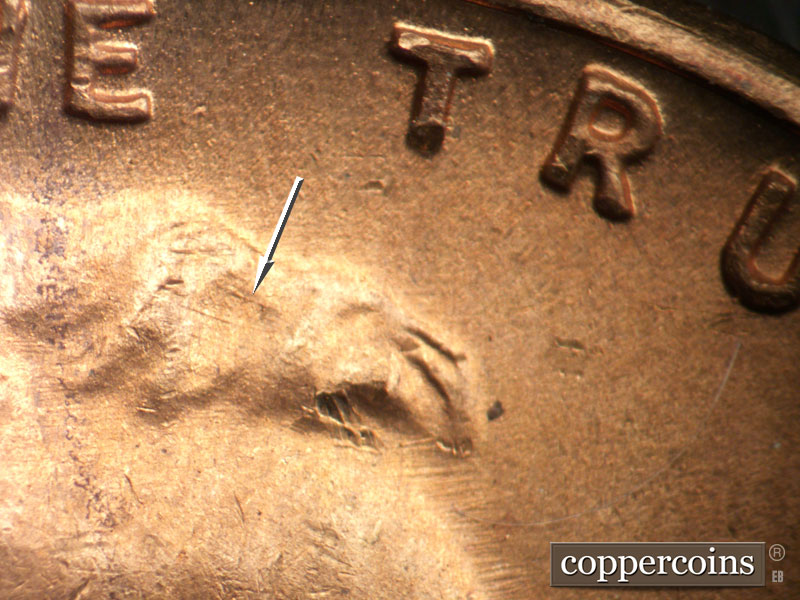 Die-stage B marker on 1950S•1MM•046 (1950 Repunched Mint Mark).