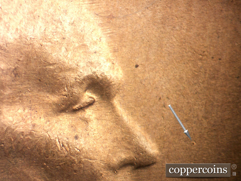 Die-stage B marker on 1950S•1MM•046 (1950 Repunched Mint Mark).