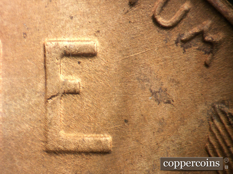 Die-stage B marker on 1950S•1MM•046 (1950 Repunched Mint Mark).