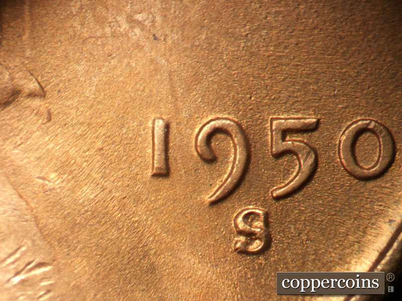 Die-stage B marker on 1950S•1MM•047 (1950 Repunched Mint Mark).