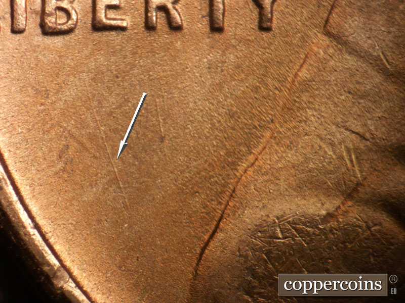 Die-stage B marker on 1950S•1MM•047 (1950 Repunched Mint Mark).