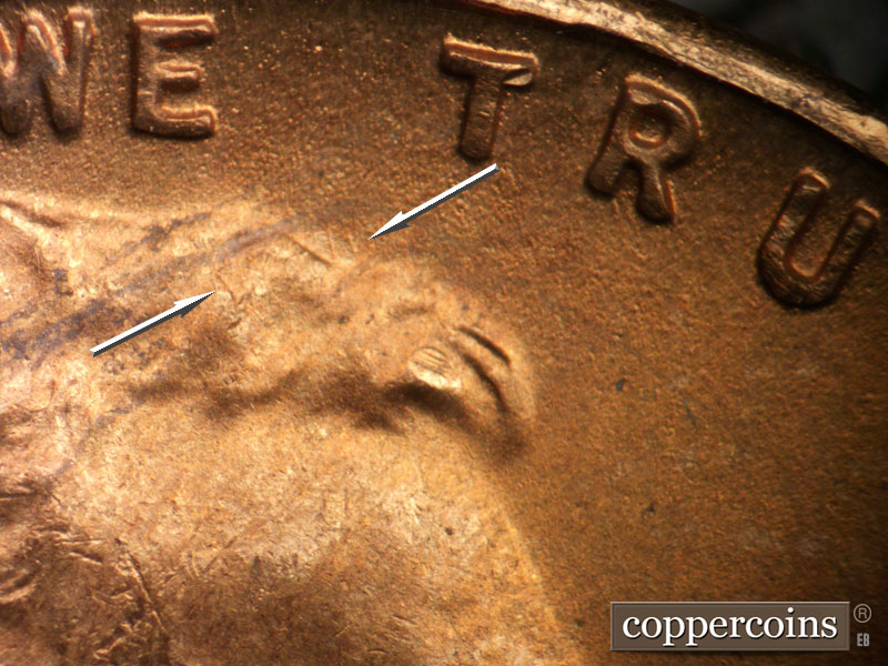 Die-stage B marker on 1950S•1MM•047 (1950 Repunched Mint Mark).