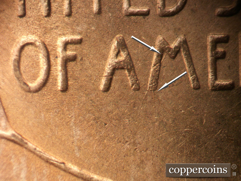 Die-stage B marker on 1950S•1MM•047 (1950 Repunched Mint Mark).