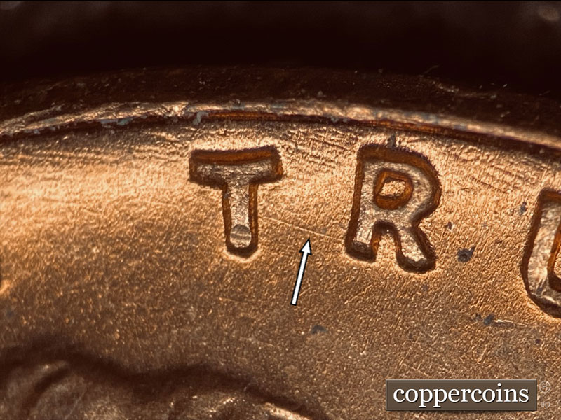 Die-stage B marker on 1951D•1DO•003 (1951 Doubled Die Obverse).