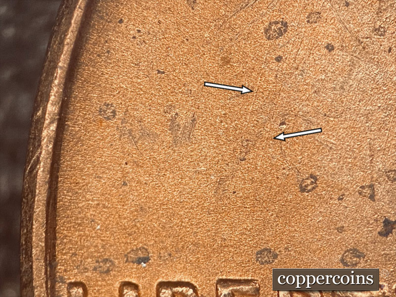 Die-stage B marker on 1951D•1DO•003 (1951 Doubled Die Obverse).