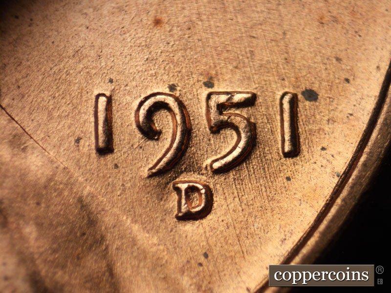 Die-stage B marker on 1951D•1DO•004 (1951 Doubled Die Obverse).