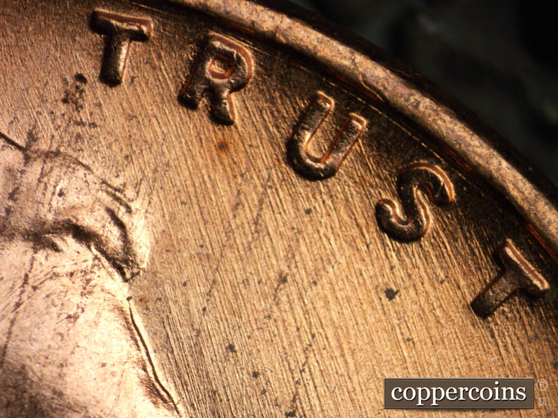 Die-stage B marker on 1951D•1DO•004 (1951 Doubled Die Obverse).
