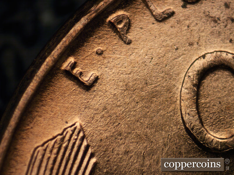 Die-stage B marker on 1951D•1DO•004 (1951 Doubled Die Obverse).
