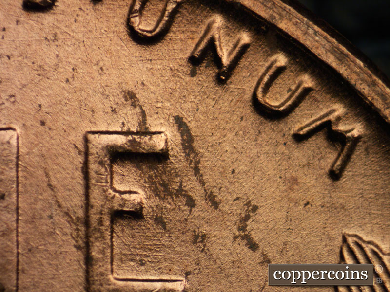 Die-stage B marker on 1951D•1DO•004 (1951 Doubled Die Obverse).