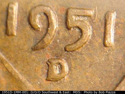 1951 Lincoln cent obverse, CopperCoins die 1951D•1MM•001.