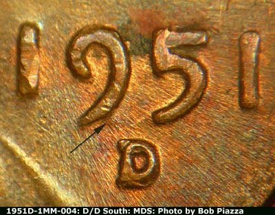 1951 Lincoln cent obverse, CopperCoins die 1951D•1MM•004.