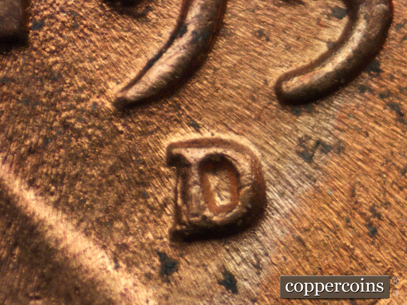 1951 Lincoln cent obverse, CopperCoins die 1951D•1MM•005.