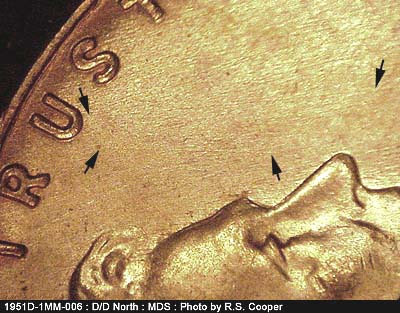 Die-stage B marker on 1951D•1MM•006 (1951 Repunched Mint Mark).