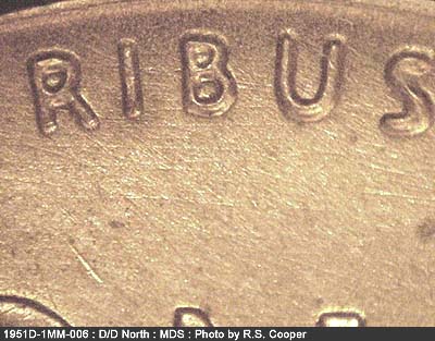 Die-stage B marker on 1951D•1MM•006 (1951 Repunched Mint Mark).