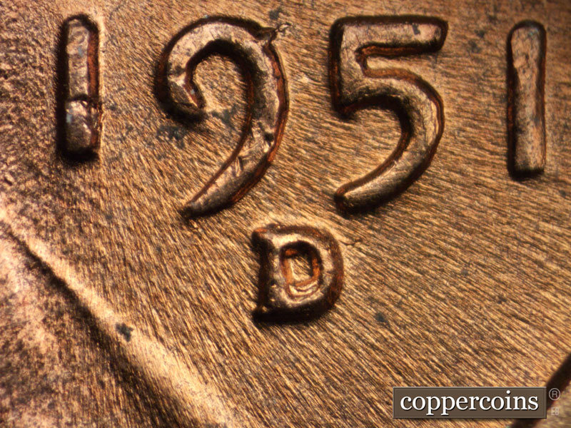 Die-stage C marker on 1951D•1MM•006 (1951 Repunched Mint Mark).