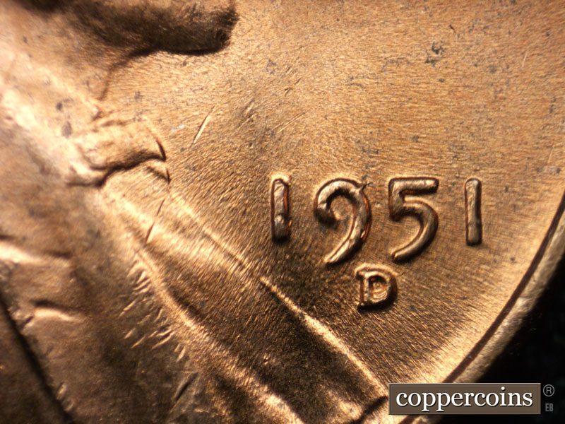Die-stage C marker on 1951D•1MM•006 (1951 Repunched Mint Mark).